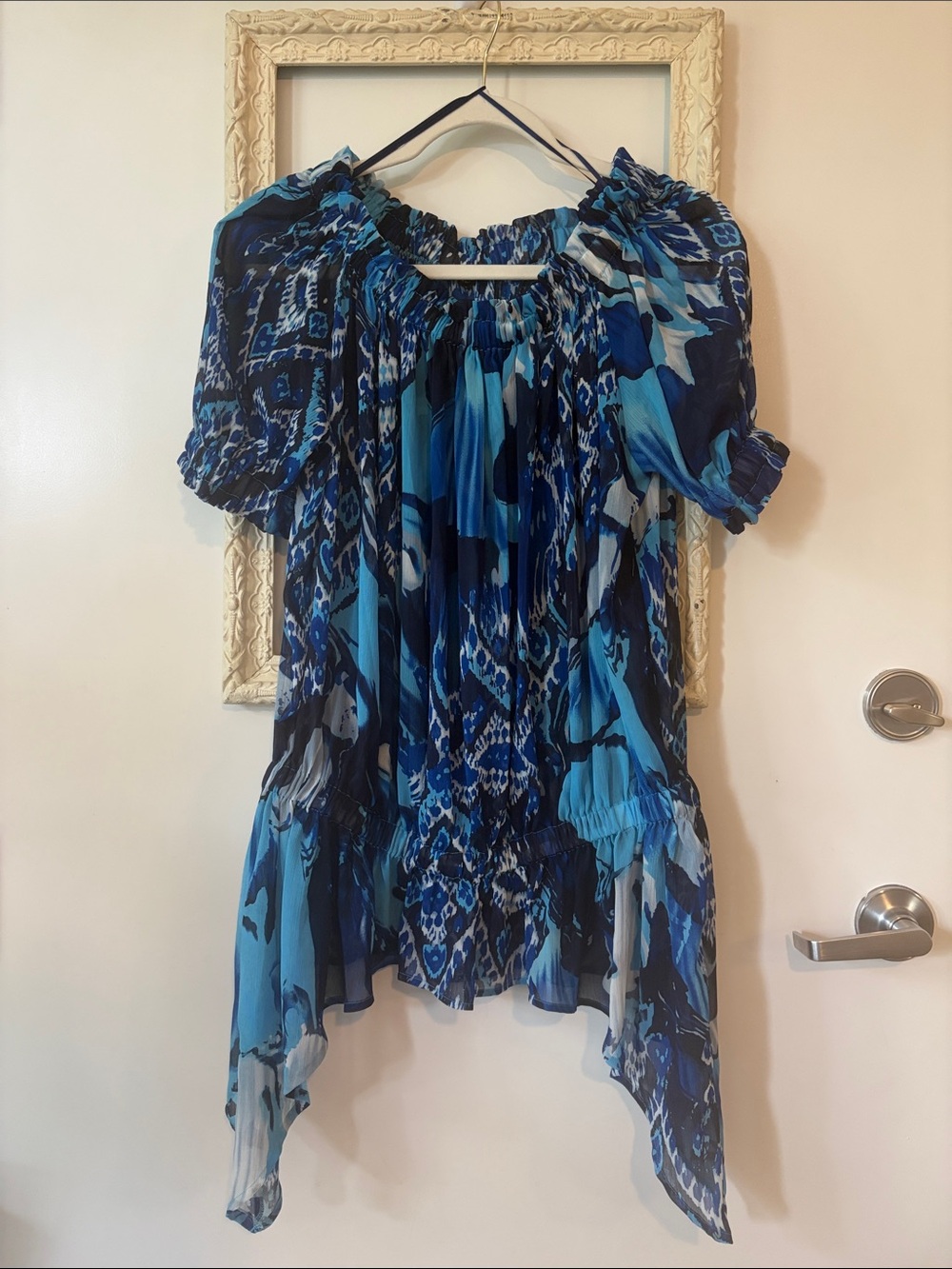 MARIO SERRANI | Italy Blue Printed Peasant Top
